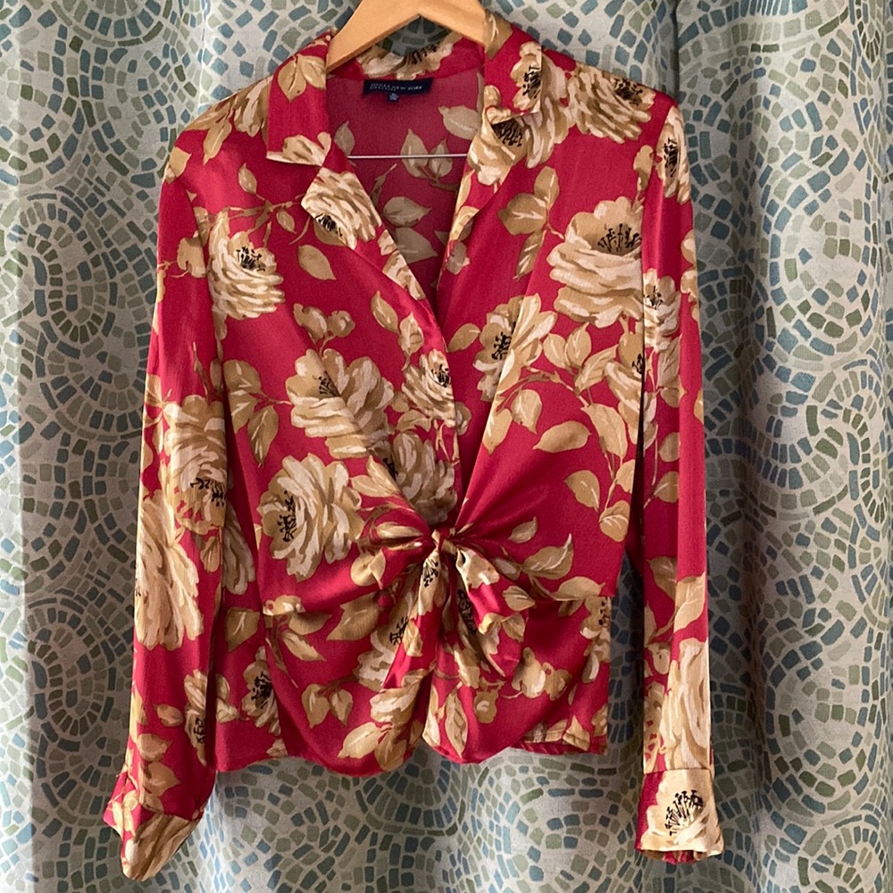 Jones New York Floral Tie Front Blouse XL